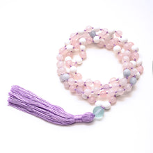 Load image into Gallery viewer, Love Love Love MAUVE MALA: Aqua Crystal, White Onyx, Rose Quartz, Beryl
