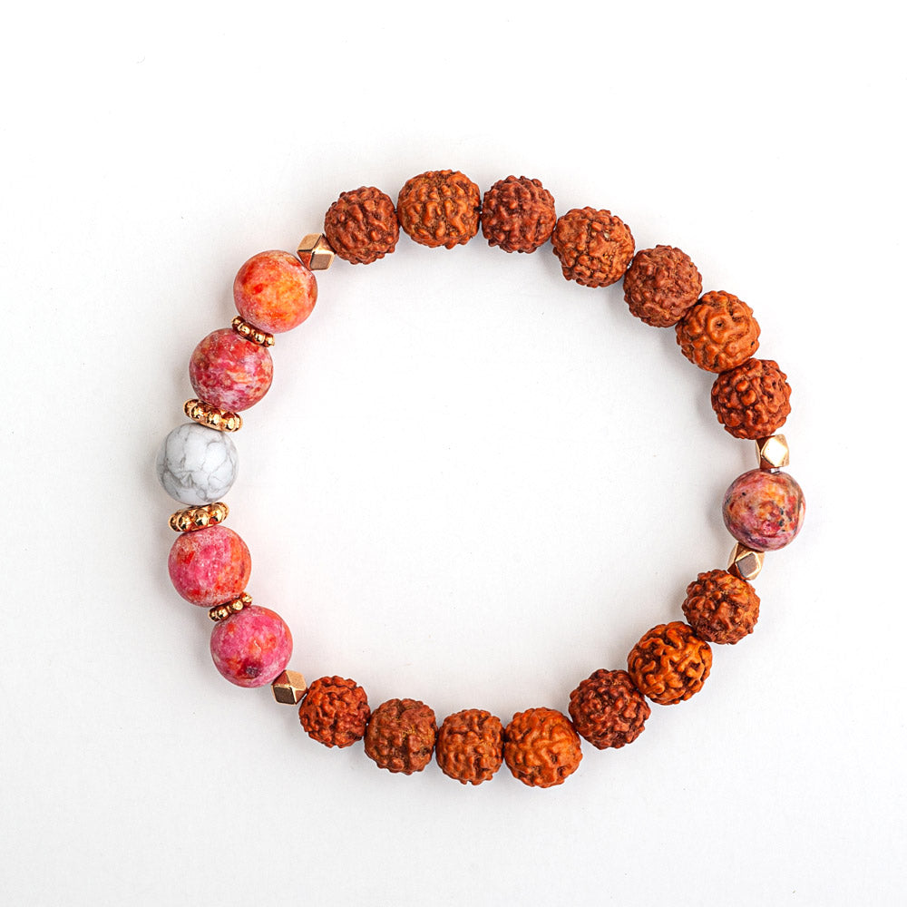 SANTA FE: Pink Agate, Howlite, Rudraksha