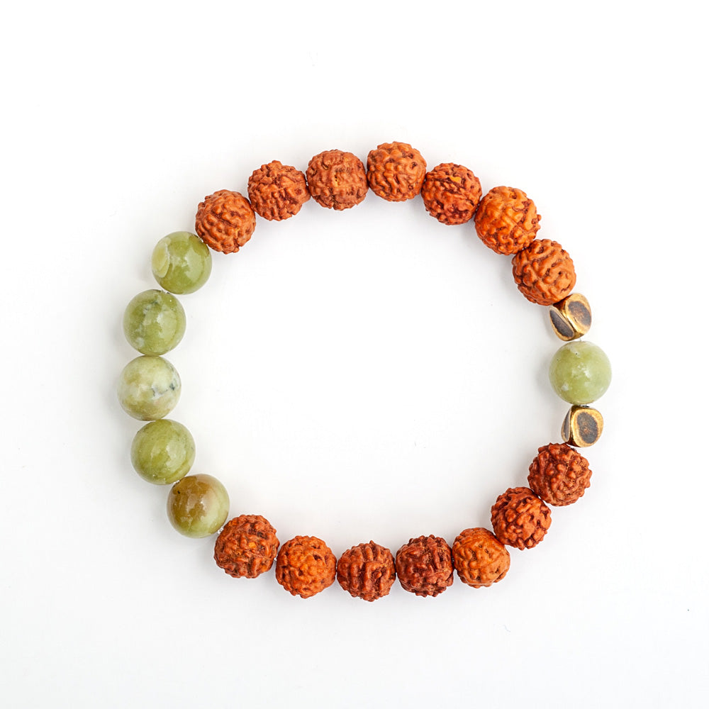 TARA Bracelet: Light Green Jade, Rudraksha