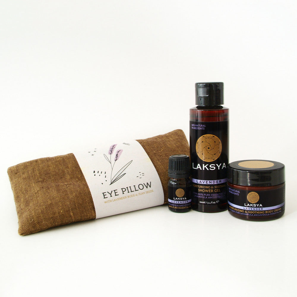 LAVENDER SET: Eye Pillow, Shower Gel, Body Cream, 100% Pure Essential Oil